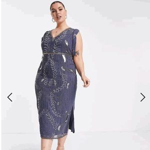 ASOS DESIGN Curve drape back embellished midi dress Size 18 New